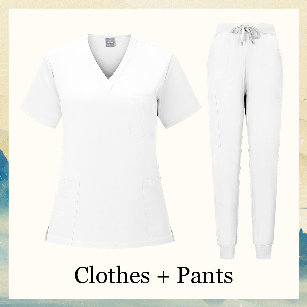 V-neck Nursing Home, Beauty Salon, And Dental Clinic Nurse Uniform, Straight-cut