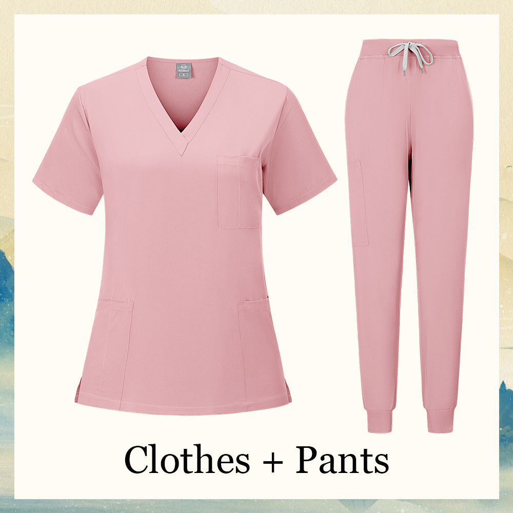V-neck Nursing Home, Beauty Salon, And Dental Clinic Nurse Uniform, Straight-cut